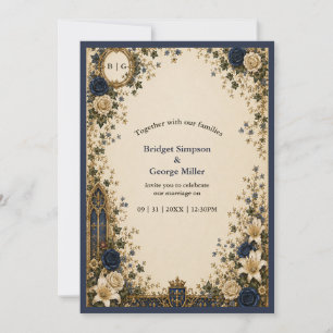 Invitation Mariage Armoirie Monogramme Gothique Royal Médiéva