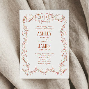 Invitation Mariage Armoirie Monogramme Terre Cuite Rose Décou