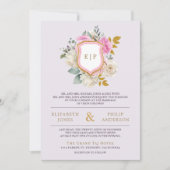 Invitation Mariage armoiries code QR floral rose violet pouss (Devant)