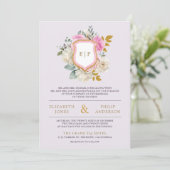 Invitation Mariage armoiries code QR floral rose violet pouss (Debout devant)