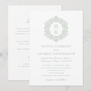 Invitation Mariage Armoiries Vert Sauge Vintage