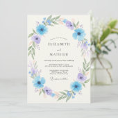 Invitation Mariage Arrangement de Fleurs Bleu Ciel (Debout devant)