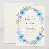 Invitation Mariage Arrangement de Fleurs Bleu Ciel (Devant / Derrière)