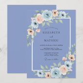 Invitation Mariage Arrangement de Fleurs de Pervenche (Devant / Derrière)