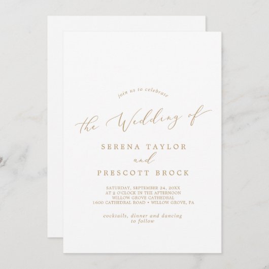 Invitation Mariage arrière de monogramme de calligraphie or d (Devant / Derrière)