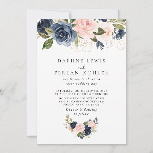 Invitation Mariage arrière et avant bleu bleu d'automne (Devant)