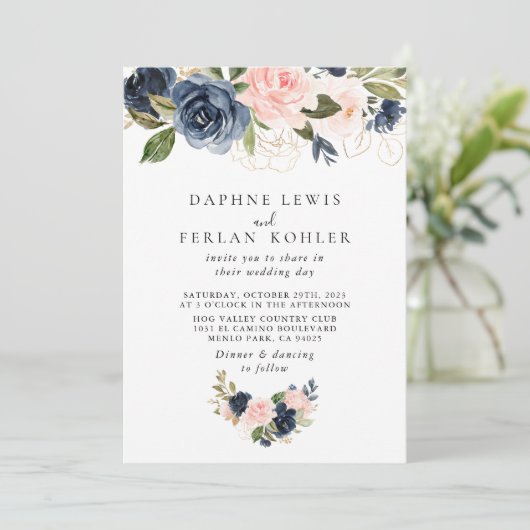 Invitation Mariage arrière et avant bleu bleu d'automne (Debout devant)