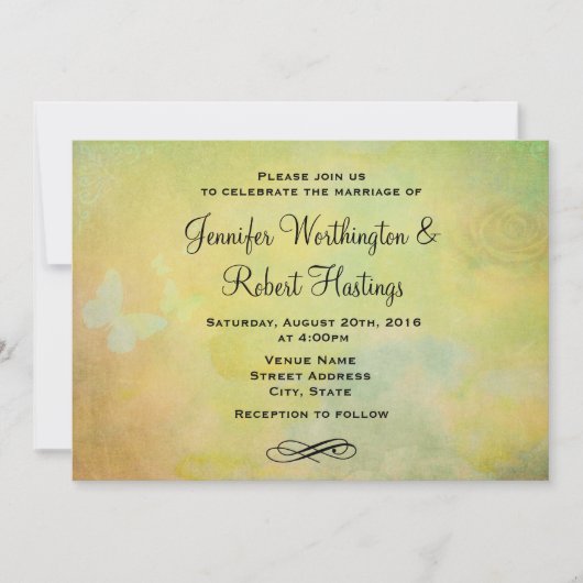 Invitation Mariage arrière - plan d'aquarelle de style vintag (Devant)