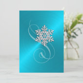 Invitation Mariage Arrière - plan Turquoise Crystal Snowflake (Debout devant)