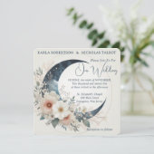 Invitation Mariage arrondi de fleurs de lune blanc (Debout devant)