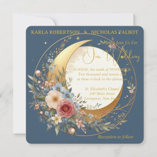Invitation Mariage arrondi de fleurs de lune bleue (Devant)