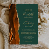 Invitation Mariage Arrondi Vert foncé Chic Rust Or Agate