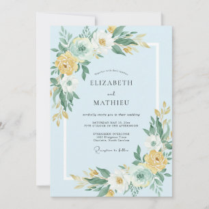 Invitation Mariage Art Botanique Bleu Ciel