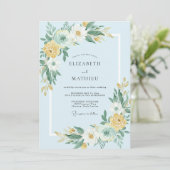 Invitation Mariage Art Botanique Bleu Ciel (Debout devant)