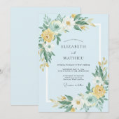 Invitation Mariage Art Botanique Bleu Ciel (Devant / Derrière)