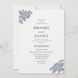 Invitation Mariage Art Botanique Hydrangea Ardoise