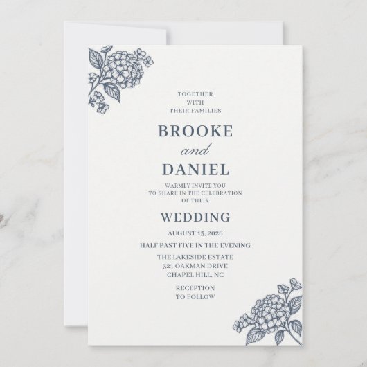 Invitation Mariage Art Botanique Hydrangea Ardoise (Devant)