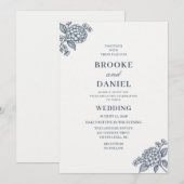 Invitation Mariage Art Botanique Hydrangea Ardoise (Devant / Derrière)
