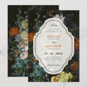 Invitation Mariage art bouquet floral vintage noir