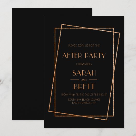 Invitation Mariage art déco avec cadre noir et or après la fê (Devant / Derrière)