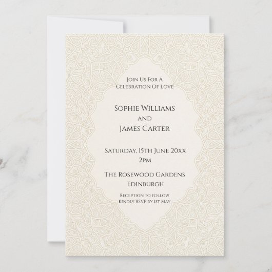 Invitation Mariage Art Déco Beige (Devant)