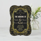 Invitation Mariage Art Déco Black & Gold Great Gatsby (Debout devant)