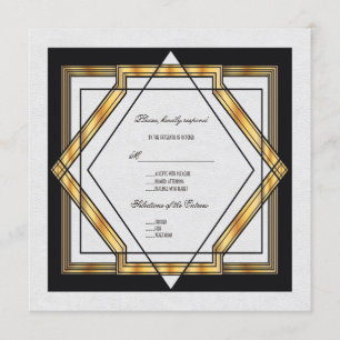 Invitation Mariage Art Déco Blanc Or Gatsby
