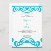 Invitation Mariage Art déco bleu et blanc (Devant / Derrière)