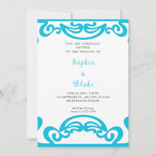 Invitation Mariage Art déco bleu et blanc