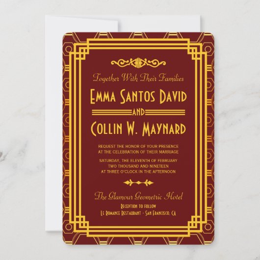 Invitation Mariage Art Déco Bourgogne (Devant)