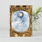 Invitation Mariage Art déco Céleste Jaune Bleu Soleil Lune (Debout devant)