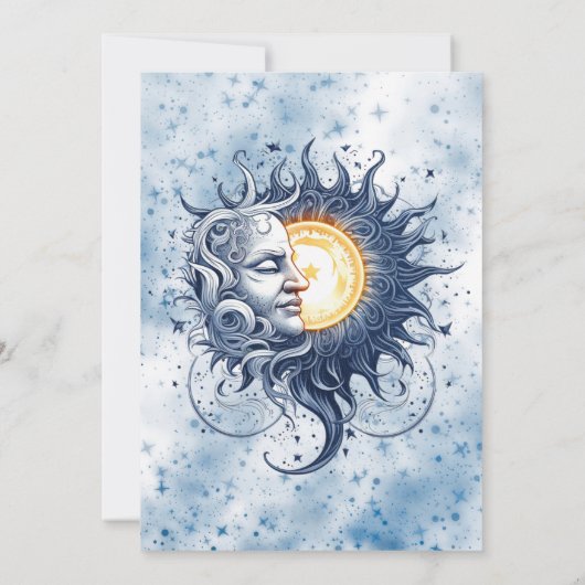 Invitation Mariage Art déco Céleste Jaune Bleu Soleil Lune (Dos)