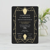 Invitation Mariage Art Déco Classy Black Gold (Debout devant)