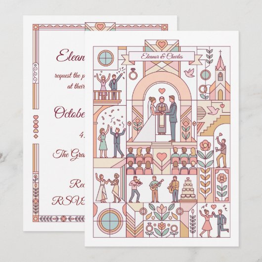 Invitation Mariage Art Déco de Conte de Fées (Devant / Derrière)