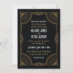 Invitation mariage Art déco des années 1920 Gatsby Party Blac