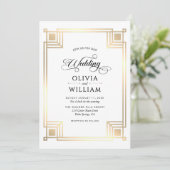 Invitation Mariage Art Déco Élégant Classique Or (Debout devant)