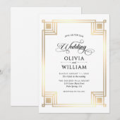 Invitation Mariage Art Déco Élégant Classique Or (Devant / Derrière)