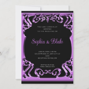 Invitation Mariage Art Déco Élégant Noir et Violet