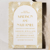 Invitation Mariage Art Déco Élégant Or Blanc Géométrique