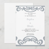 Invitation Mariage Art déco en argent et blanc (Devant / Derrière)