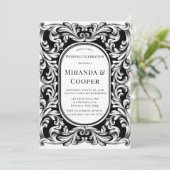 Invitation Mariage Art déco en feuillage noir (Debout devant)