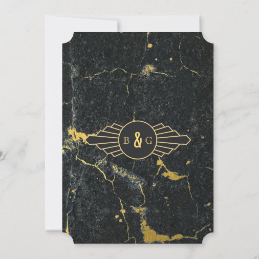 Invitation Mariage Art déco en marbre d'or noir (Dos)
