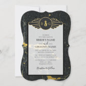 Invitation Mariage Art déco en marbre d'or noir (Devant)