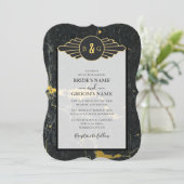 Invitation Mariage Art déco en marbre d'or noir (Debout devant)