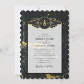 Invitation Mariage Art déco en marbre d'or noir (Devant)
