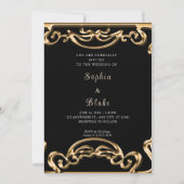 Invitation Mariage Art déco Fancy Black and Gold Scroll (Devant)
