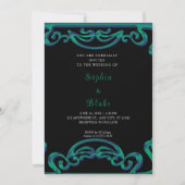 Invitation Mariage Art Déco Fatigué Noir, Vert & Bleu (Devant)