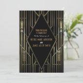 Invitation Mariage Art Déco Gatsby Glamour années 20 noir et  (Debout devant)