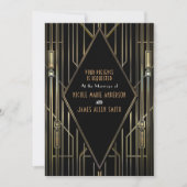 Invitation Mariage Art Déco Gatsby Glamour Années 20 Noir & O (Devant)