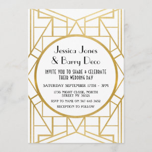Invitation Mariage Art Déco Gatsby Gold des années 20